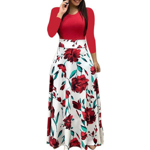 Spring Women Maxi Dress Vintage Floral Print Splice Casual Long Sleeve Dress 5XL Plus Size Elegant Ladies Long Dresses Vestidos