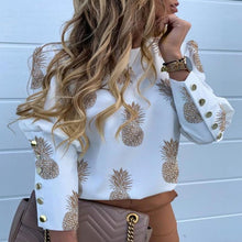 Load image into Gallery viewer, Jocoo Jolee Women Metal Buttons Long Sleeve Blouse Office Lady Shirt Casual Pineapple Print Tops Plus Size Casual Loose Blouses
